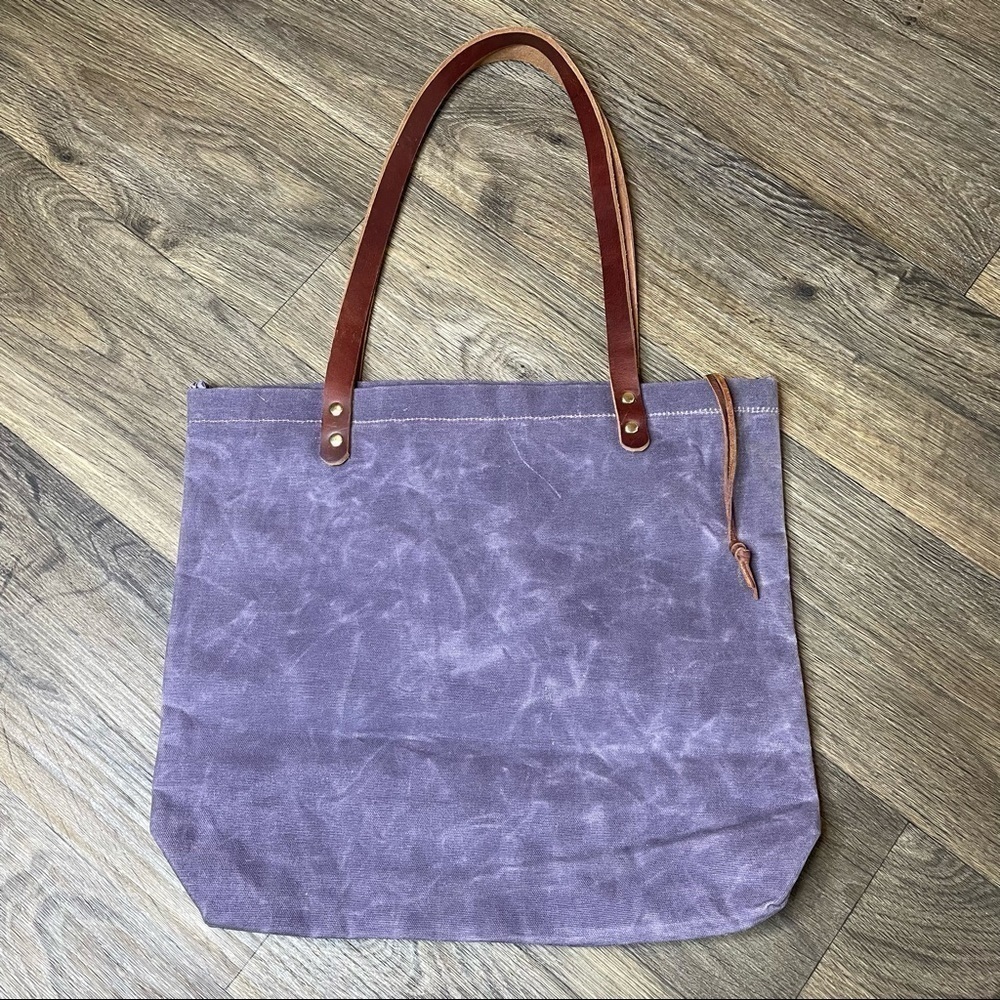 Purple Suede Canvas Bag With Genuine Leather Straps - Picture 2 of 9